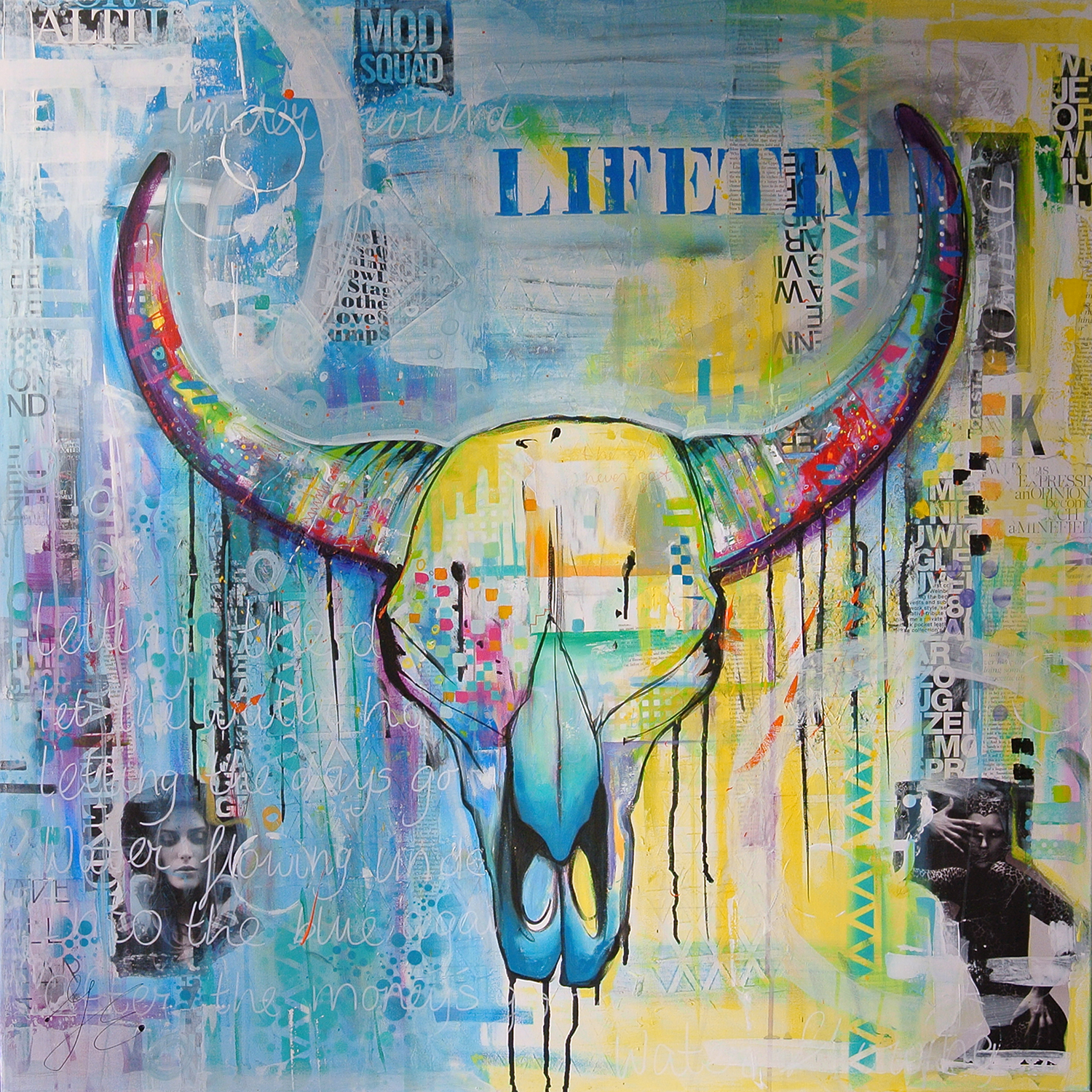 schilderij kleur mixed media skelet skull janet edens