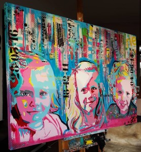 portret laten schilderen kinderen gezin popart stijl acryl en mixed media achtergronden kleurrijk (2)