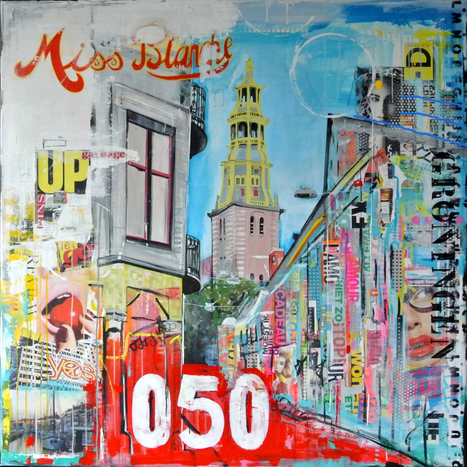 Groningen A-kerk acryl en mixed media op linnen