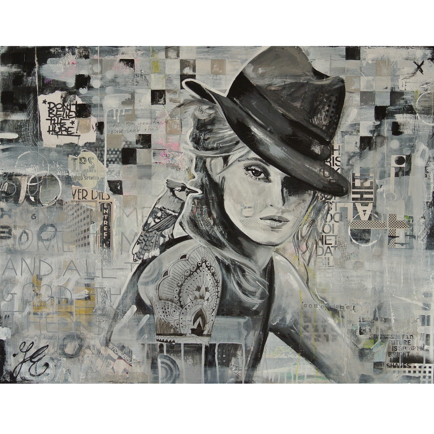 mixed media schilderij zwart wit hip modern betaalbaar janet edens