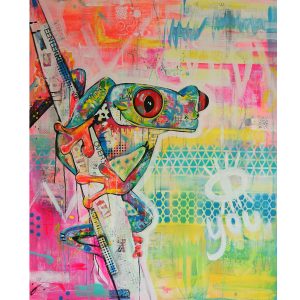 kleurrijke dieren kikker blikvanger schilderij aan de muur betaalbaar Janet Edens kunst