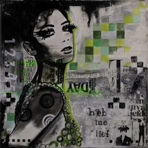 vrouw-gezicht-zwartwit-groen-schilderij