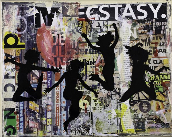 springende mensen-silhouetten-graffiti-mixedmedia