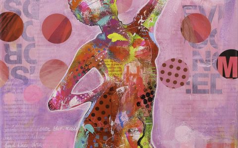 mixed media schilderij roze Janet Edens