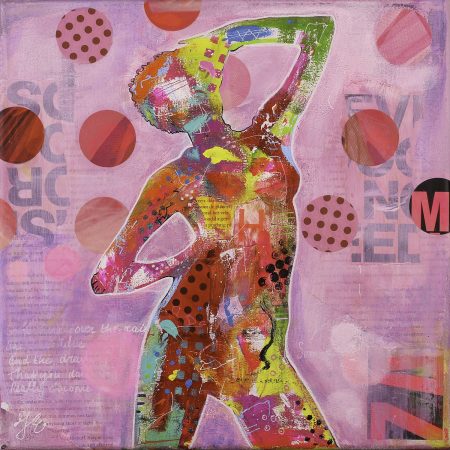 mixed media schilderij roze Janet Edens