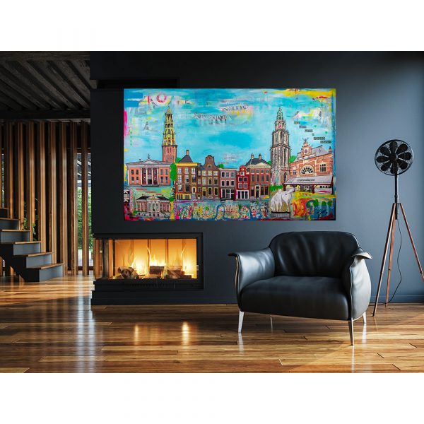 schilderij Stad Groningen mixed media groot Janet Edens