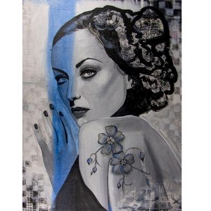 Hedy Lamarr filmster jaren 30 schilderij zwart wit mixed media schilderij