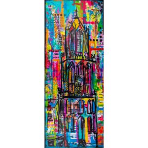 Schildrij van de Domtoren Utrecht mixed media kleurrijk Janet Edens