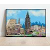 Gebouwen en iconen van de stad Groningen Martinitoren Groningen met blauwe lucht en wolken Peerd van Ome Loeks, het Forum, het Stadhuis, Groote Griet