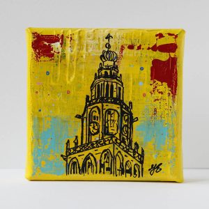 Martinitorentje Groningen canvas 10 x 10 schilderijtje shop Janet Edens
