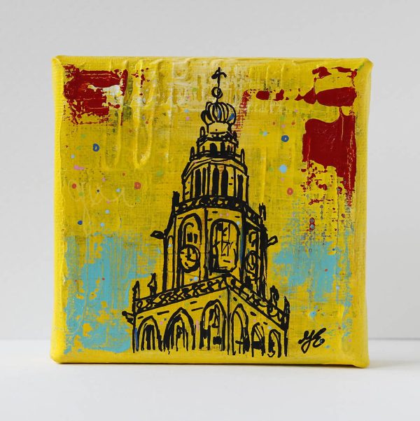 Martinitorentje Groningen canvas 10 x 10 schilderijtje shop Janet Edens