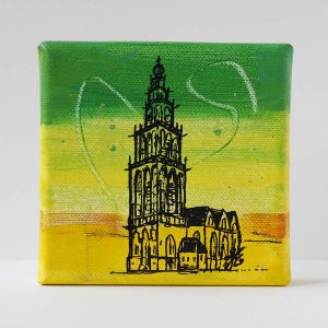 Martinitorentje Groningen canvas 10 x 10 schilderijtje shop Janet Edens