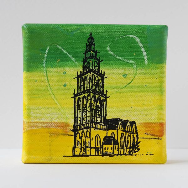 Martinitorentje Groningen canvas 10 x 10 schilderijtje shop Janet Edens