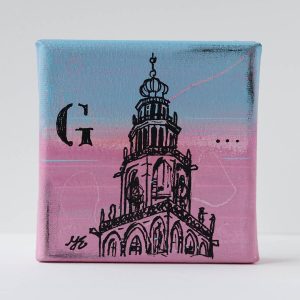 Martinitorentje Groningen canvas 10 x 10 schilderijtje shop Janet Edens
