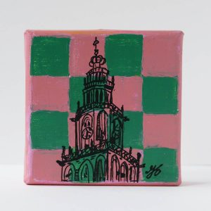 Martinitorentje Groningen canvas 10 x 10 schilderijtje shop Janet Edens