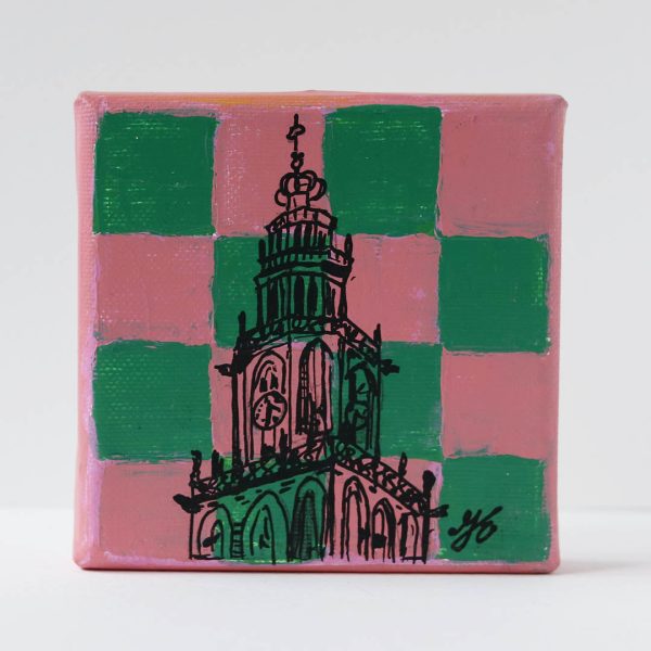 Martinitorentje Groningen canvas 10 x 10 schilderijtje shop Janet Edens