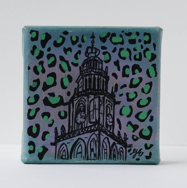 Martinitorentje Groningen canvas 10 x 10 schilderijtje shop Janet Edens