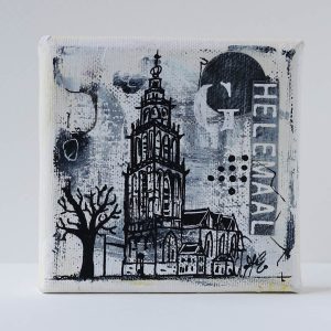 Martinitorentje Groningen canvas 10 x 10 schilderijtje shop Janet Edens