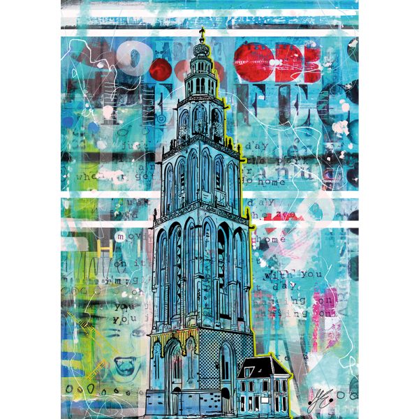 a3 Martinitoren Groningen kleur mixed media