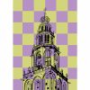 A4 formaat poster met Martinitoren Groningen gele paarse ruiten shop Janet Edens