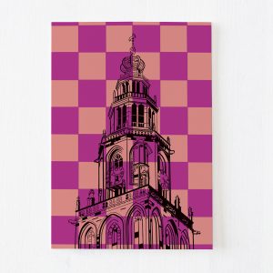 Martinitoren Groningen met roze oranje ruiten shop Janet Edens