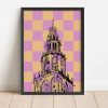A4 poster met ruiten roze licht oranje Martinitoren Groningen shop Janet Edens