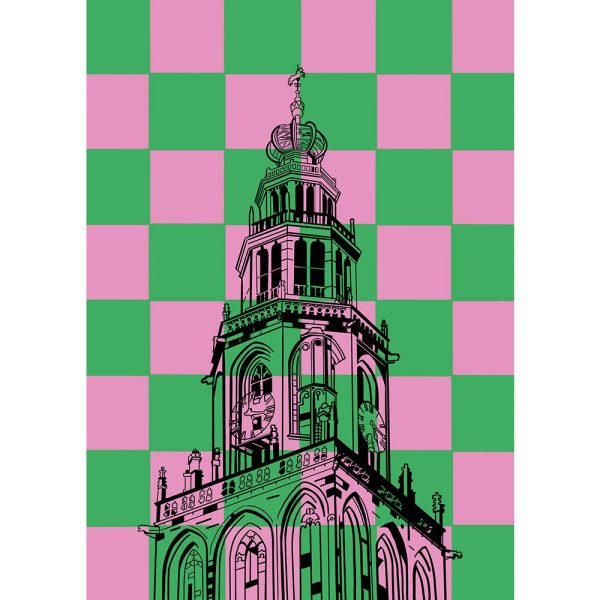 Martinitoren Groningen mit roze groene roeten - Afbeelding 2