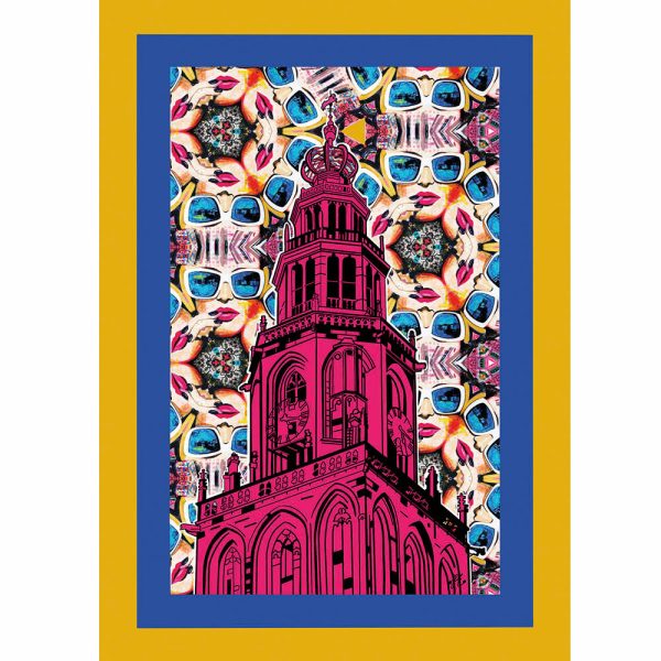 a4 formaat poster Martinitoren Groningen roze