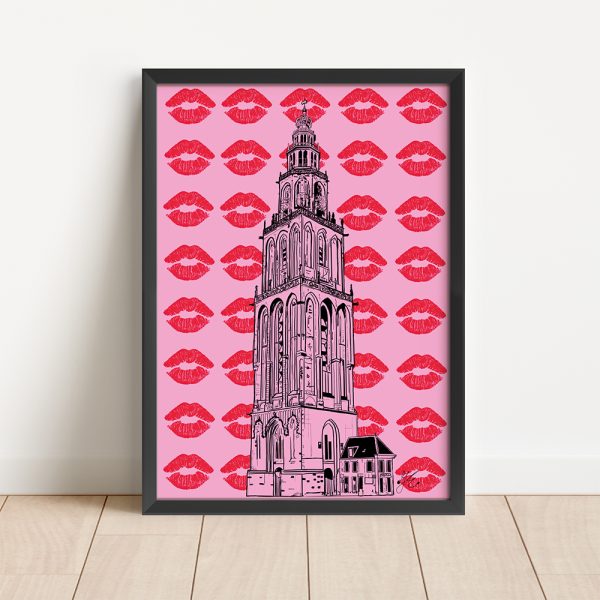 A4 formaat poster Martinitoren Groningen met kusafdrukken shop Janet Edens