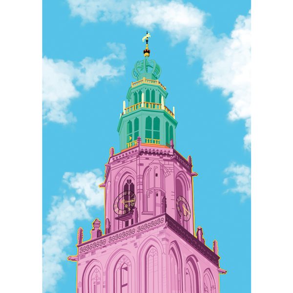 a4 poster roze Martinitoren Groningen shop Janet Edens