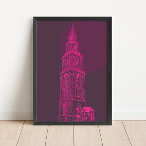 Martinitoren poster A4 knal roze Groningen shop Janet Edens