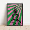 Martinitoren Groningen op poster A4 formaat roze groene strepen shop Janet Edens